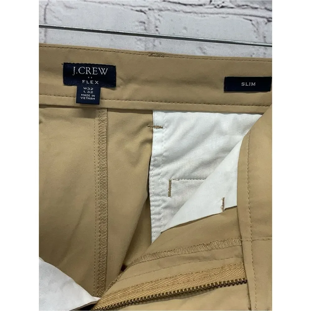 J. Crew Flex Pants Men's Size 32x32 Khaki Slim Fit Athleisure Sporty Vacation